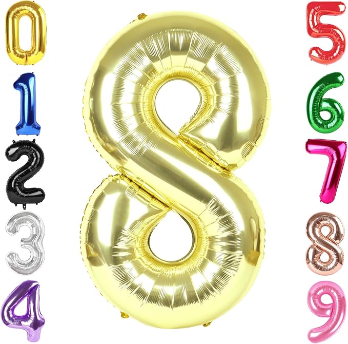 40 Inch Light Gold Number 8 Balloon, Champagne Birthday Party Decorations | 40 by Hadoife