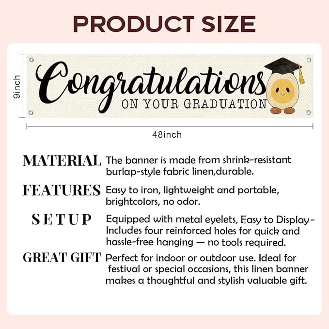 Graduation Wall Banner Decor, Congratulations on Your Graduation Hanging Banner - Image 2