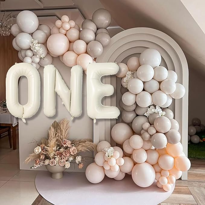 40 Inch Beige One Balloons for 1st Birthday, Cream White Sand One Balloon - Image 6