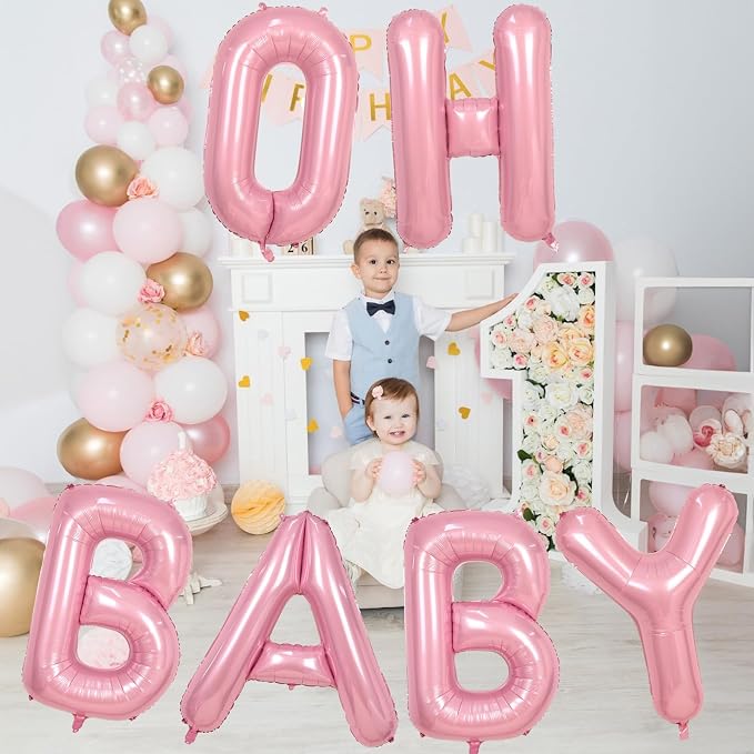40 Inch Pastel Pink OH BABY Balloon - Image 4