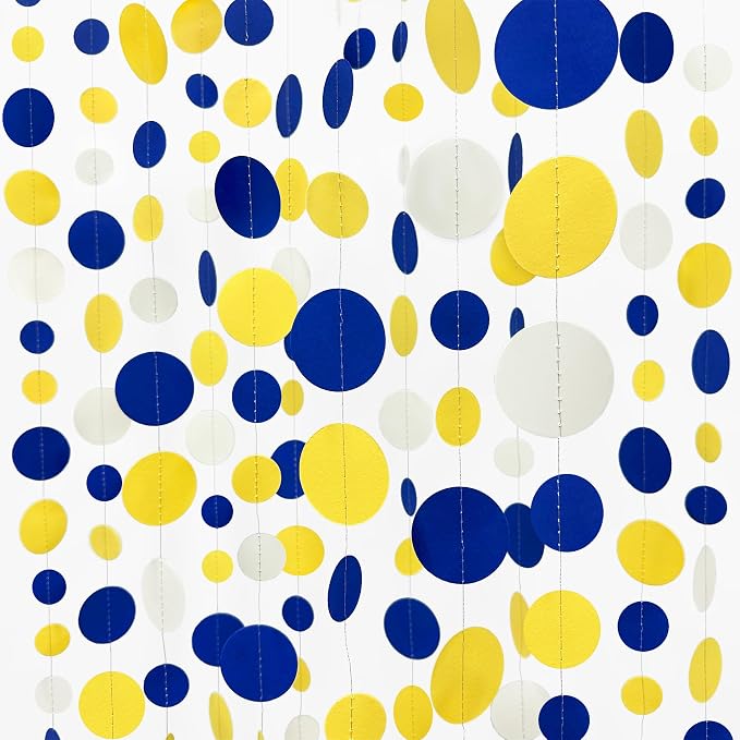 46Ft Navy Blue and Yellow Circle Dots Garland Royal Blue Yellow White Hanging - Image 3