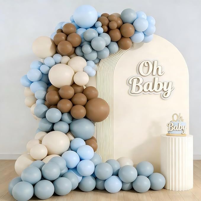 160Pcs Dusty Blue and Brown Balloon Garland Arch Kit Brown White Light Blue by Unknown