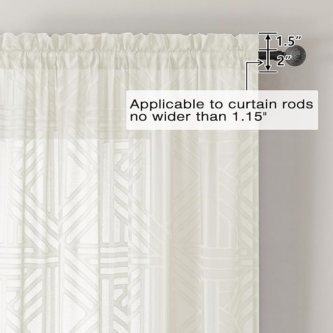 Simplebrand Sheer Ivory Kitchen Curtains 24 Inch Length Tier Curtains 2 Panels - Image 5