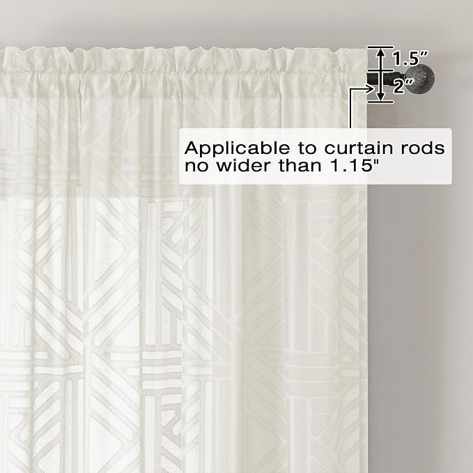 Simplebrand Ivory Semi Sheer Curtains 45 Inch Length 2 Panels, Geometric - Image 4