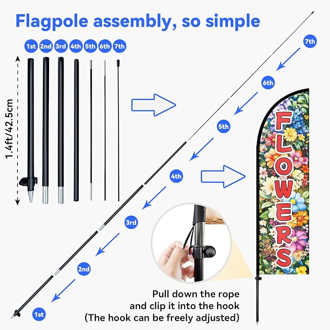 Flowers Feather Flag With Pole Kit, 8FT Double Sided Floral Advertising Swooper - Image 7