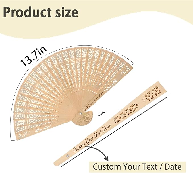 100Pcs Wedding Fans Personalized Folding Hand Fans Custom Sandalwood Wedding Fans with Organza Bags Wedding Party Favor Wedding Fans for Guests (50)
