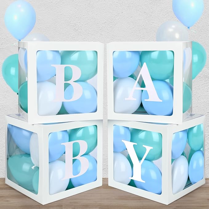 Baby Boxes with 4 Letters, 40 Blue Balloon by TILBLKUP