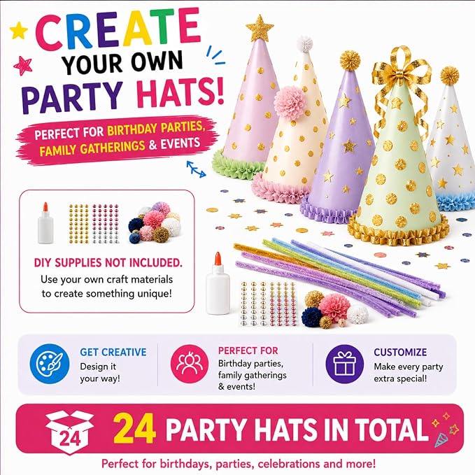 Pre-Assembled Party Hats for Adults, Birthday Party Headwear for Women Men - Image 9