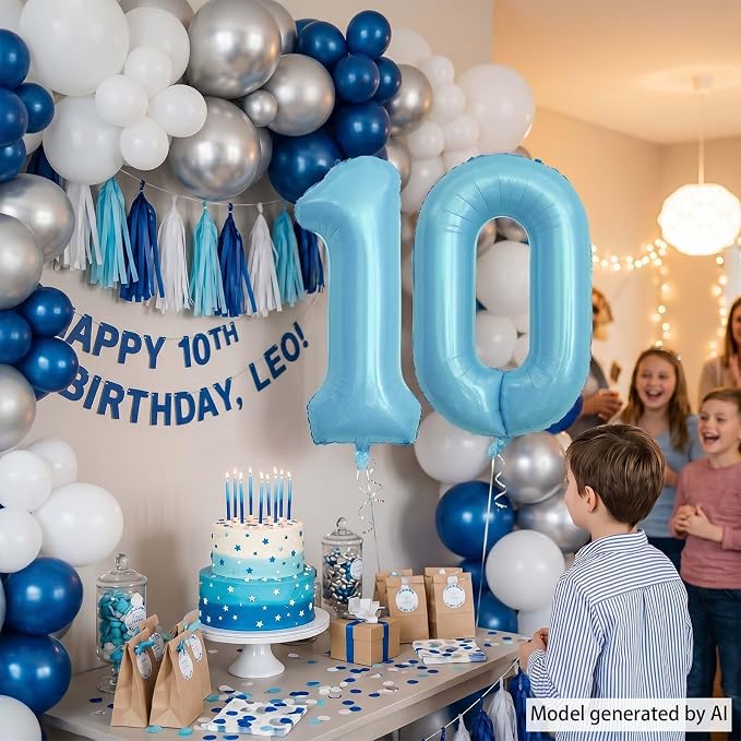 Pearlescent Blue Number 0 Balloon 40 Inch, Giant Light Blue Foil Number 0 - Image 6