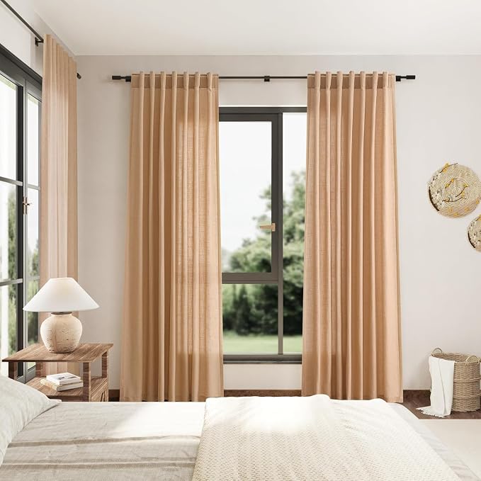 Camel Linen Curtains for Living Room 95 Inches Long Back Tab and Rod Pocket - Image 7