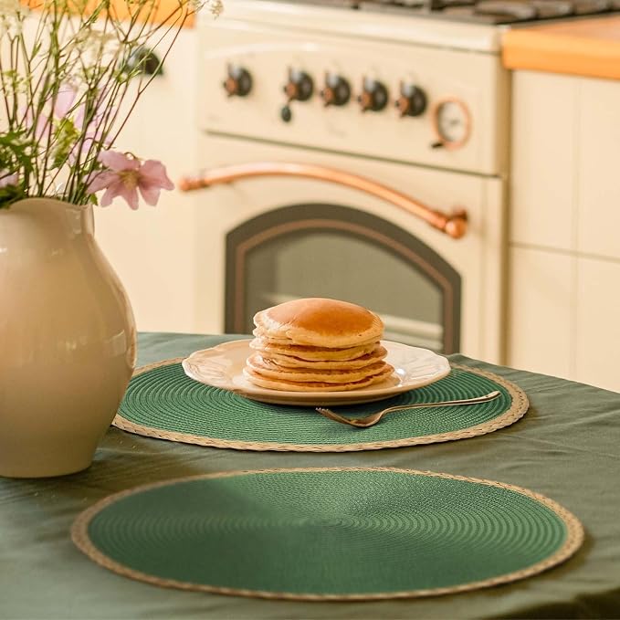 Round Placemats Set of 8, Woven Table Mats, Wide Edge, 15 Inch Diameter - Image 6