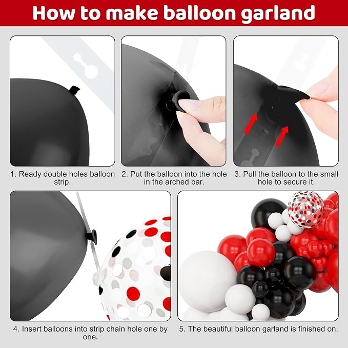 Amandir 153pcs Red Black and White Balloon Arch Garland Kit Different Sizes | - Image 5
