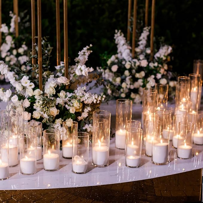 Sawysine 60 Pcs Glass Cylinder Vases 2.5''/2.95''/3.9'' Diameter Clear Flowers Vase Hurricane Floating Candles Holders for Table Centerpieces (2.5 x 5 in,2.5 x 6 in,2.5 x 8 in)