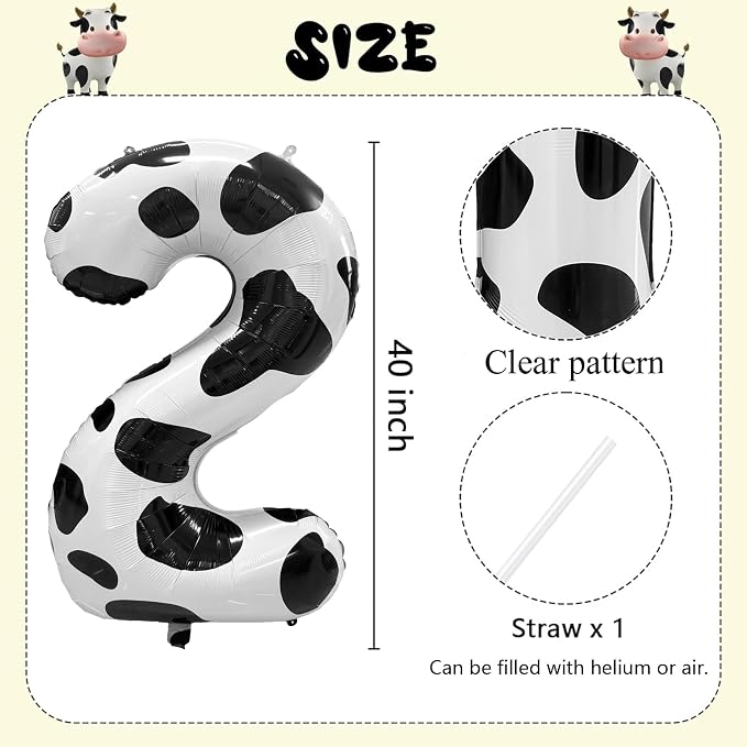 Cow Print Number Balloons, Large Foil Number 2 Balloon 40 Inch Cow Balloon - Image 2