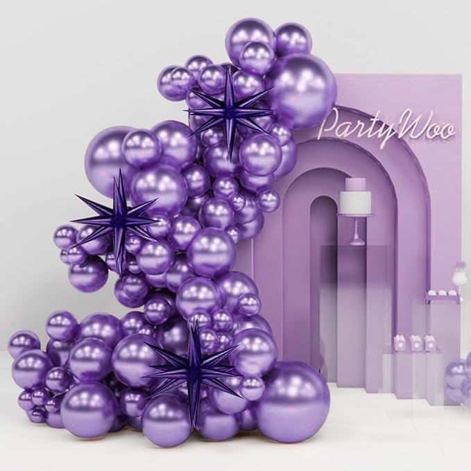 PartyWoo Metallic Purple Star Spike Balloon Arch Kit 110pcs Different Sizes | by PartyWoo
