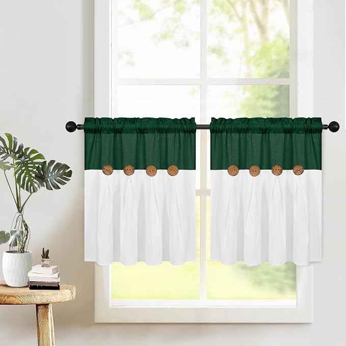 Boho Kitchen Curtains 24 Inch Length, Farmhouse Cotton Linen Tier Curtain - Image 2