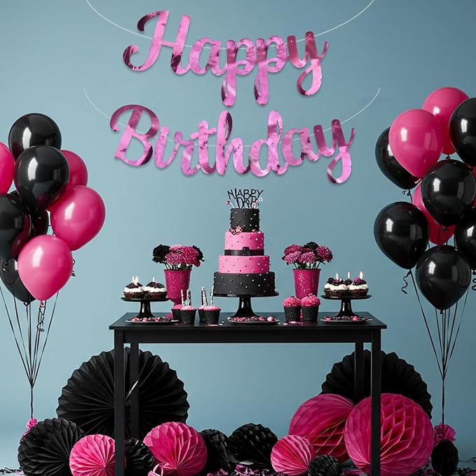 BEISHIDA Double-sided Pink Happy Birthday Banner Party Decoration NO DIY | - Image 6