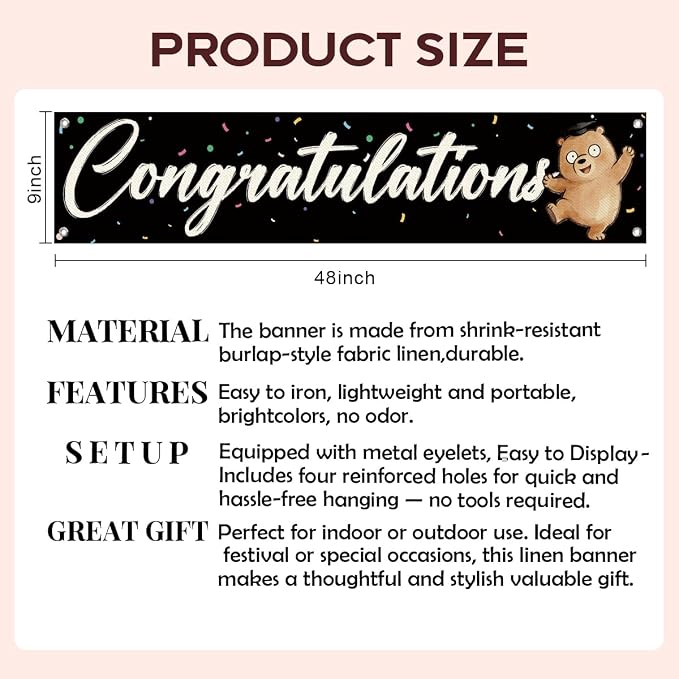 Congratulations Banner Party Decorations, Graduation Ceremony Banner, Cute - Image 2