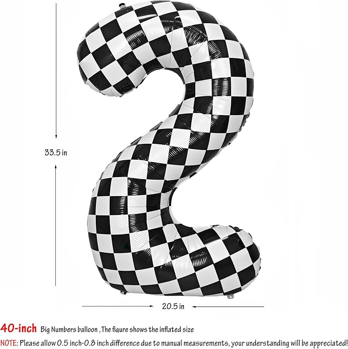 40In Black White Checkered Number 2 Balloon Race Car Digital Foil 2 Balloon | - Image 2