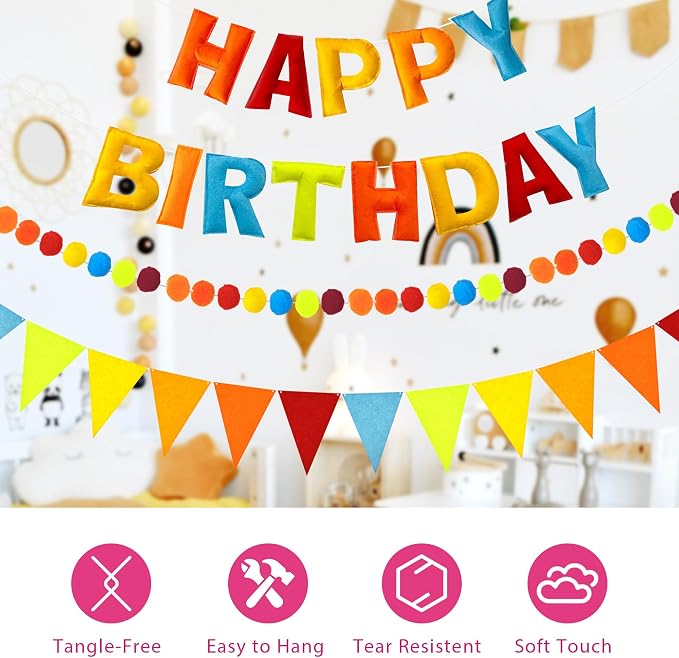 CANREVEL 3 PCS Pre-Strung 3D Happy Birthday Banner Decorations, Happy Birthday - Image 4