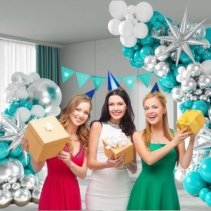 BAUANOOY 125pcs Teal Silver and White Balloon Garland Arch Kit | Wedding - Image 6