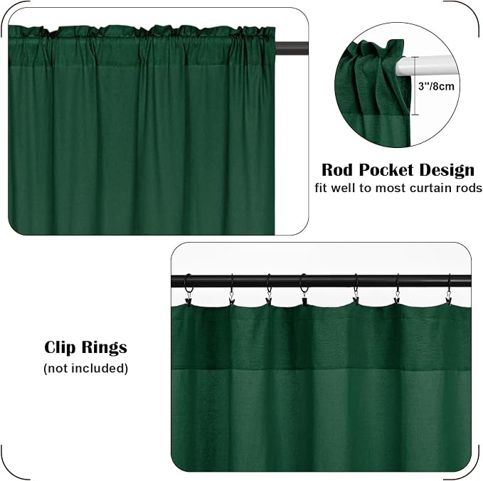 Boho Kitchen Curtains 36 Inch Length, Farmhouse Cotton Linen Tier Curtains - Image 8