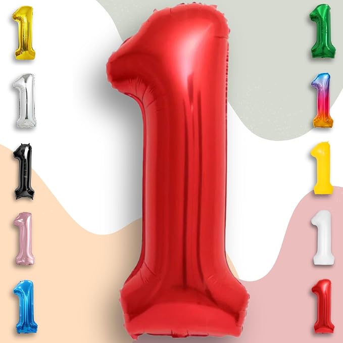 Red Number Balloon 1 Mylar Foil Balloons 40 inch - Image 5