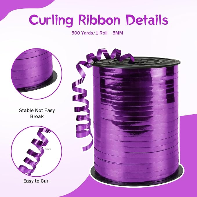 500 Yards Curling Ribbon， Bright Purple Balloon String Ribbon，for Gift - Image 2