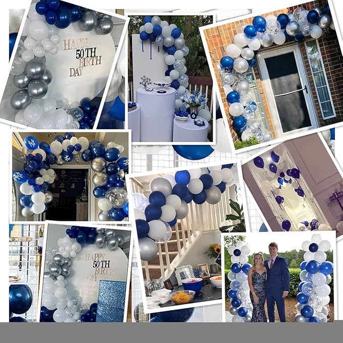 124pcs Blue Silver White Balloons Garland Arch Kit 5/10/12/18 Inch Royal Navy - Image 6