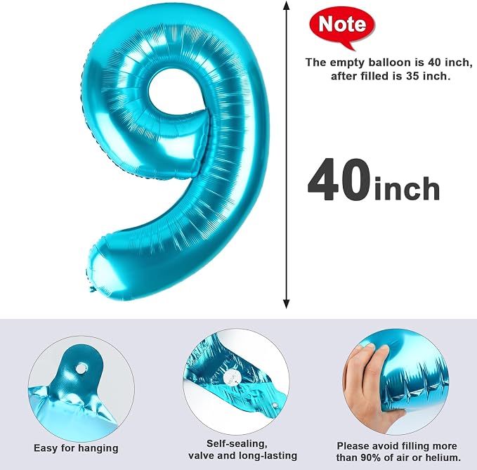 Number 9 Balloons 40 Inch for 9 19 Birthday Party Decorations, Light Blue | - Image 7