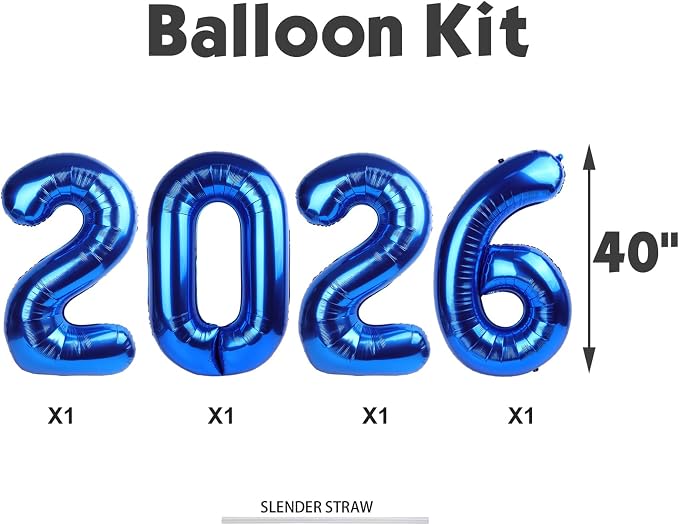 Dark Blue 2026 Balloons Number, Number 20 Balloons 40 Inch Big Foil Balloon - Image 6