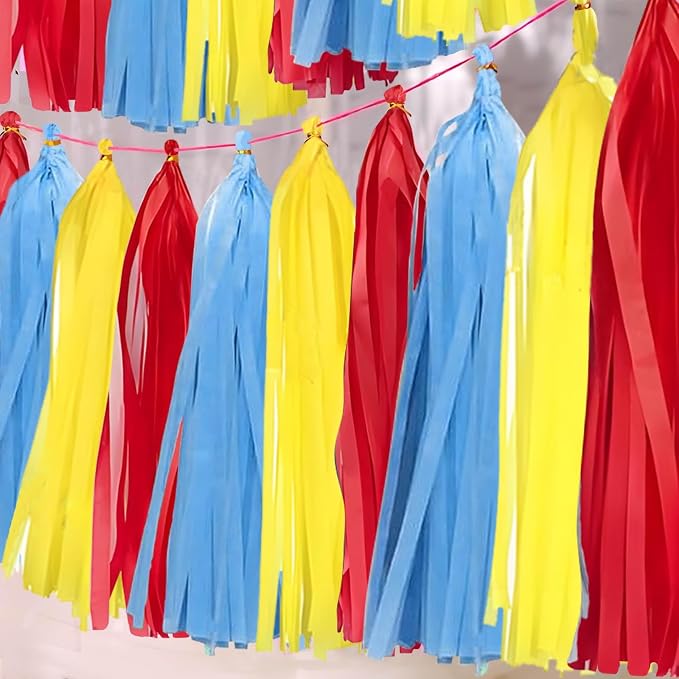 Red Blue and Yellow Paper Tassels 30pcs Streamers by Unknown