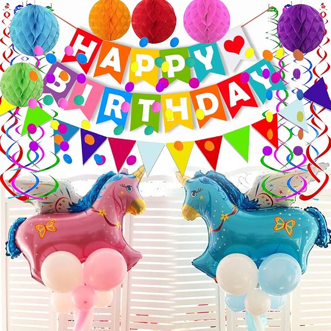 FECEDY Colorful Happy Birthday Banner Paper Triangle Flag Bunting Circle - Image 4