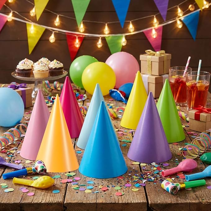 Geyoga 20 Pcs Party Cone Hats Bulk DIY Birthday Party Assorted Colors Cone Hats - Image 5