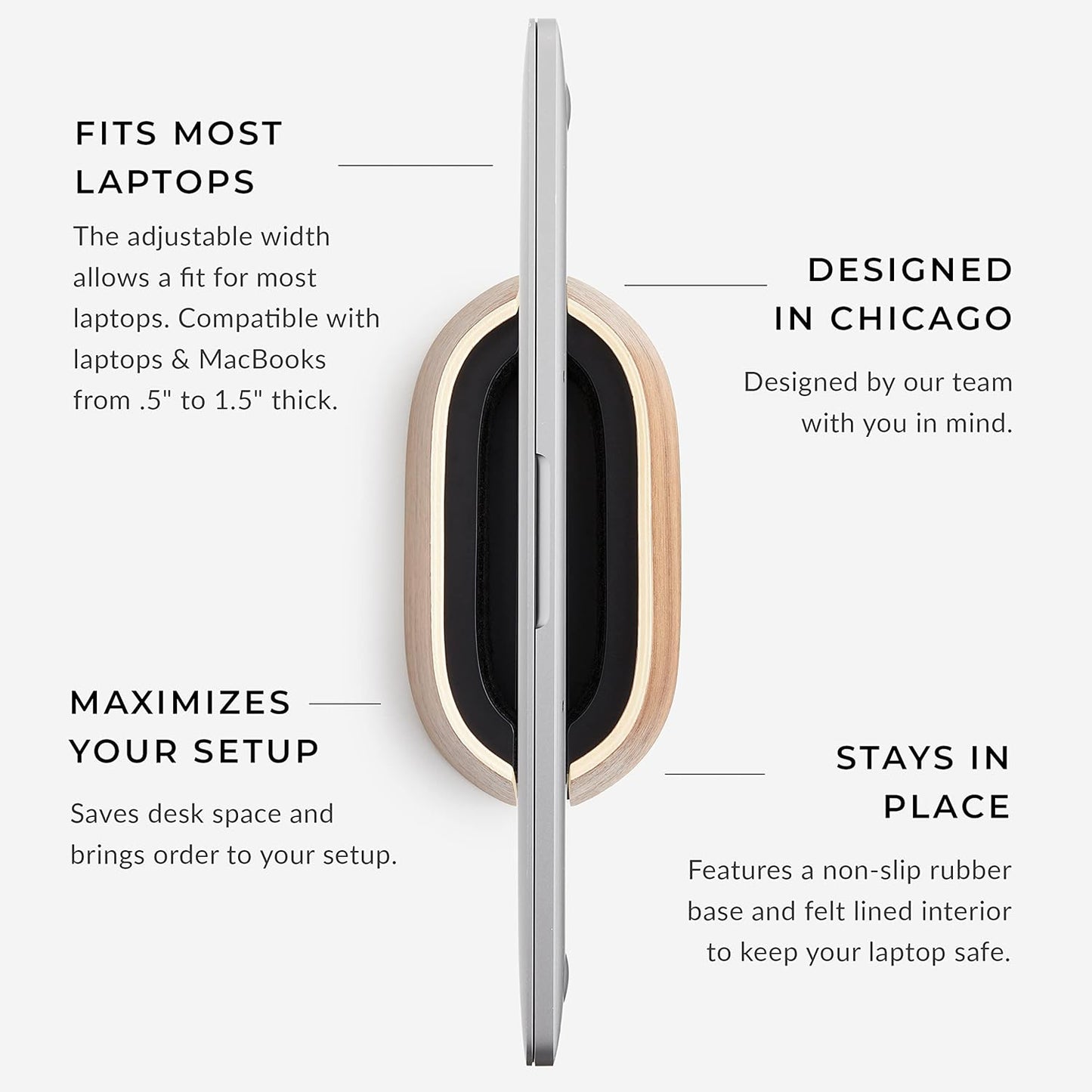 HumanCentric Vertical Laptop Stand in Black Walnut Wood, Upright Adjustable Holder and Dock, Laptop Vertical Stand Fits MacBook Pro and Other Laptops .5" to 1.5", Clamshell Compatible