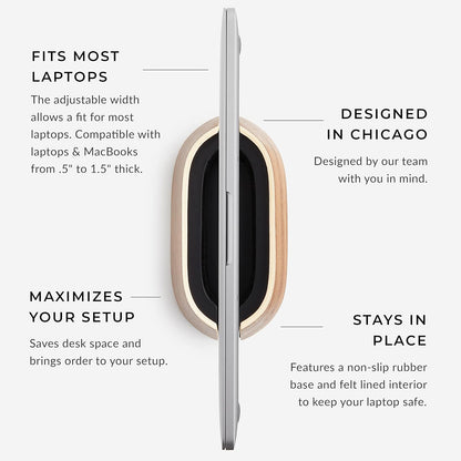 HumanCentric Vertical Laptop Stand in Black Walnut Wood, Upright Adjustable Holder and Dock, Laptop Vertical Stand Fits MacBook Pro and Other Laptops .5" to 1.5", Clamshell Compatible