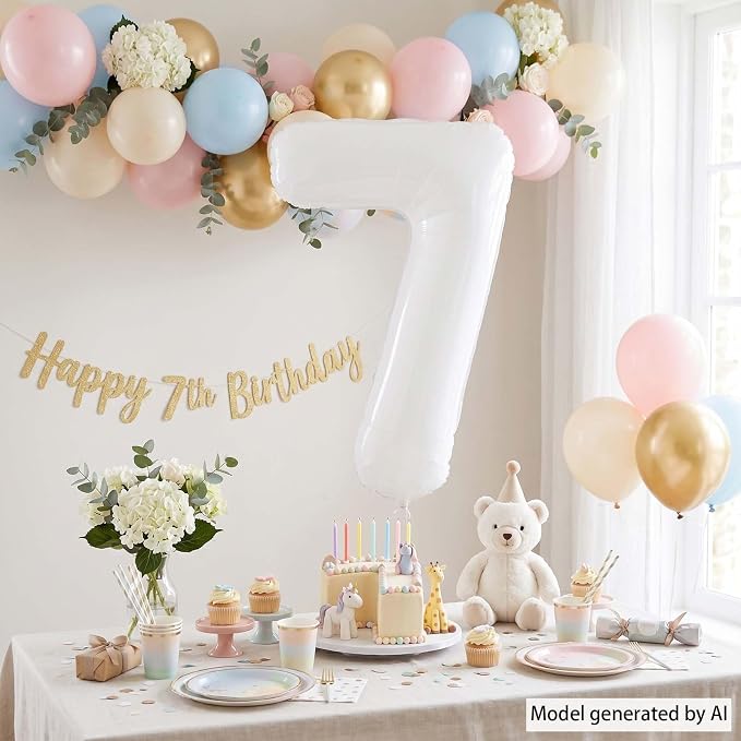 White Number 7 Balloon 40 Inch, Large White Foil Mylar 7th Birthday Decorations - Image 6