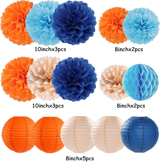 Navy-Blue Orange Champagne Party-Decorations Paper-Flowers - Image 6