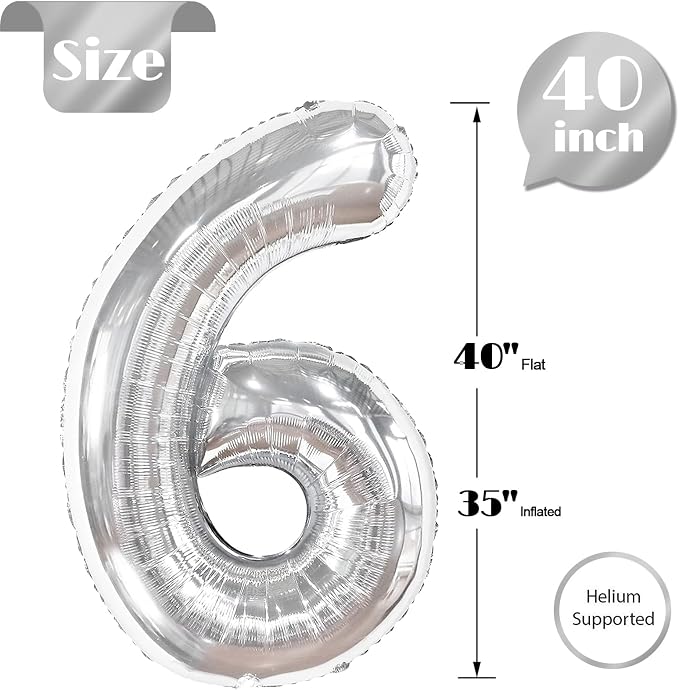 Sliver Number 6 Balloon 40 Inch - Image 5
