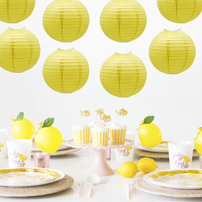Yellow Paper Lanterns Hanging Chinese Japanese Round Lanterns 8 PCS 12 in | - Image 4