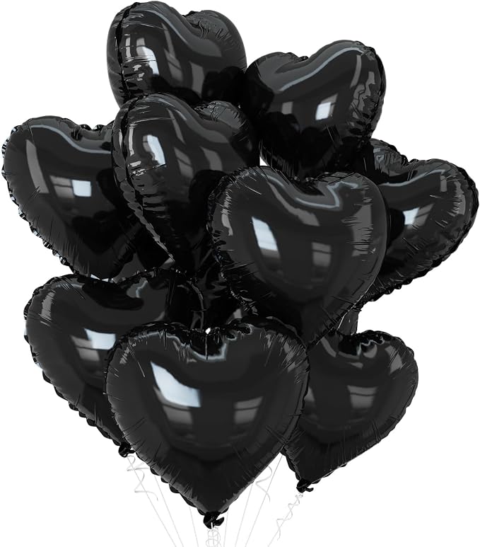Black Heart Balloons, 18Inch Helium Polyester Film Balloon by GRESATEK