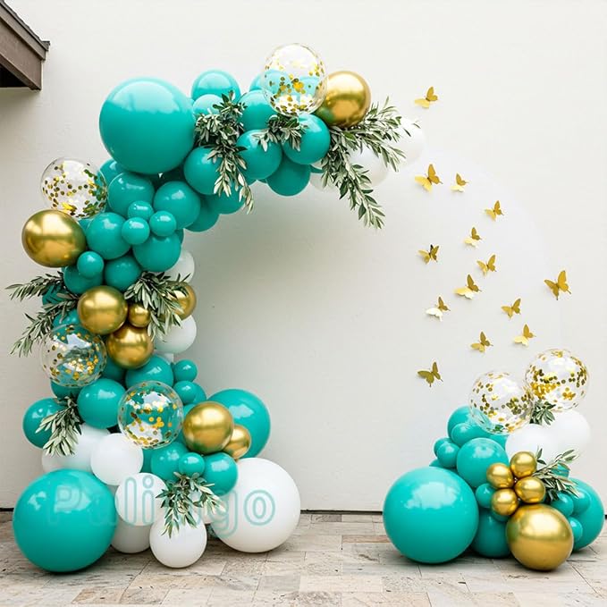 Teal Balloon Arch Kit with Gold Butterflies, 5/12/18 in, Baby Shower, Bridal - Image 2