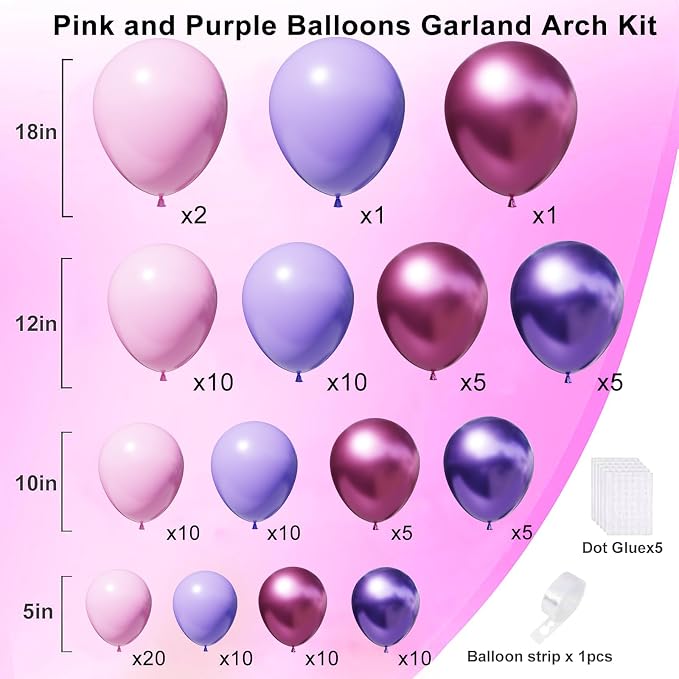 Pink and Purple balloons Arch Kit, 18 12 10 5 inch, - Image 2