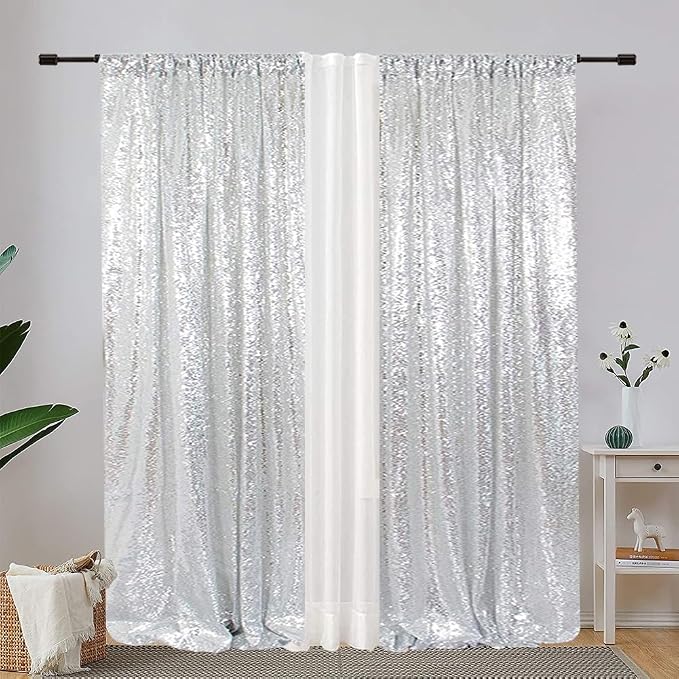Eternal Beauty Silver Sequin Backdrop Curtains, 2 Panels 2x8FT | 3mm Sparkle - Image 3
