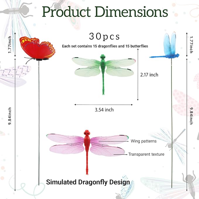 30PCS 3D Dragonfly Garden Stakes Butterfly Garden Stakes - Image 2