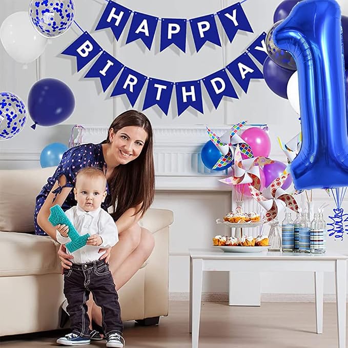 TONIFUL 40 Inch Navy Blue Number 1 Balloons Large Foil 1st Birthday Decor | - Image 5