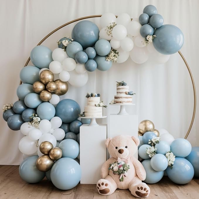 Dusty Blue and Gold Balloons, 12 Inch Blue Gold Balloons, Retro Fog Blue - Image 7