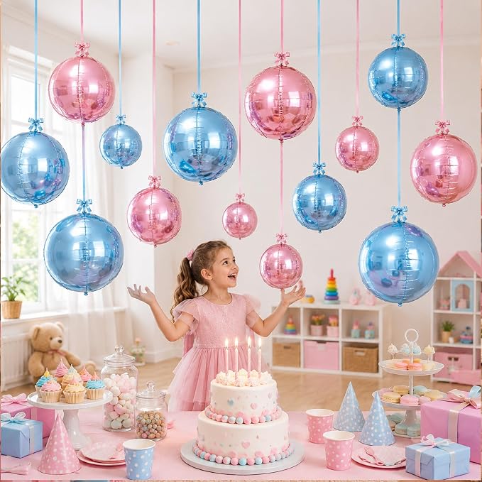 Pink Blue Round Foil Balloons - Image 8