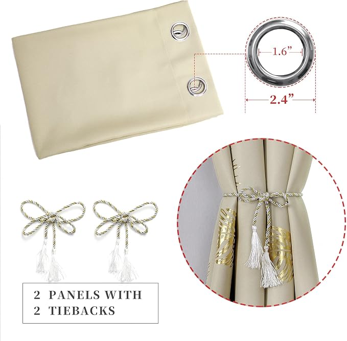Gold Wheat and Leaf Printed Curtains Light Blocking Curtains Thermal Insulated - Image 4