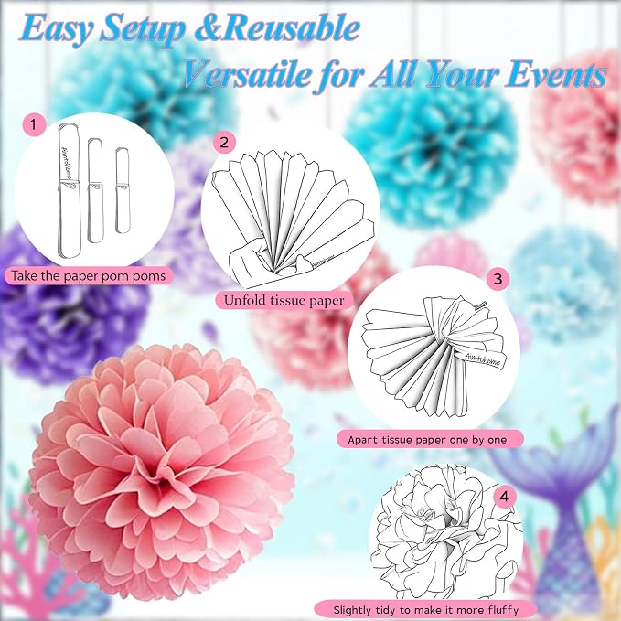 AimtoHome Paper Flower Pom Poms Decorations, Tea Party, Bachelorette, Neon - Image 6